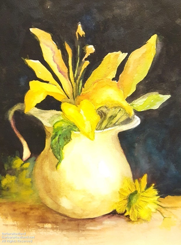 #lilies,#yellow,#pitcher,#oilPainting,#BarbaraHavilandFineArt.com