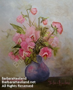 #flowers,#floral, #sweetpeas,#bouquet,#oil painting,#framed,#BarbaraHavilandFineArt.com