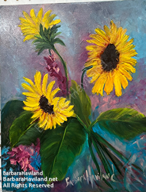 #sunflowers,#birchpanel,#oilPainting,#BarbaraHavilandFineArt.com