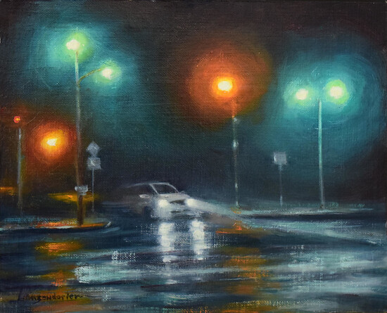 street light at night painting