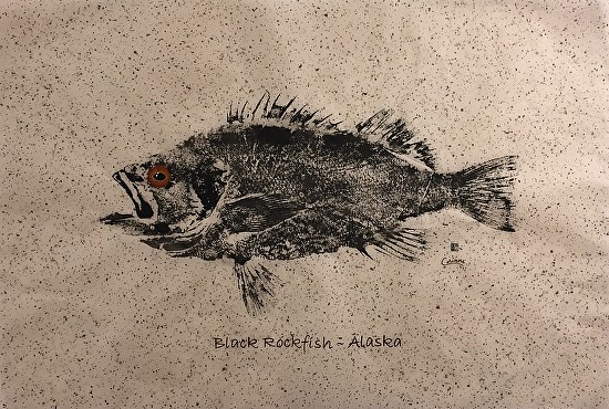 Black Rockfish Alaska on chiri paper from Thailand (unframed original)