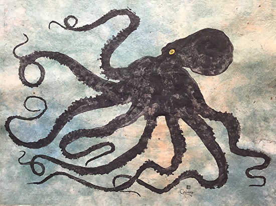 Corinne Danzl - Work Zoom: Octopus Gyotaku Rub On Opal (unframed original)
