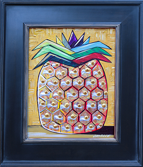 Golden Pineapple Oil Painting By Zaure Kadyke