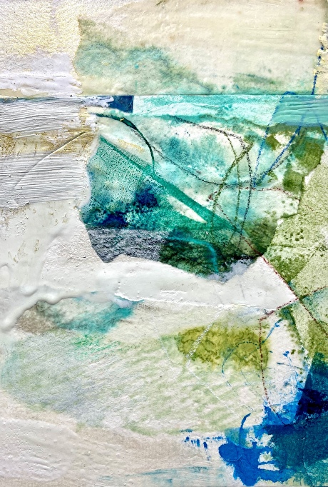 Original 12 x 12 Mixed Media and Art Resin on Panel- Lime and Light Blue  | lauravanhorne