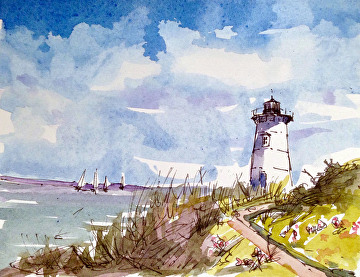 Pen and Ink with Watercolor - Line and Wash Lighthouse