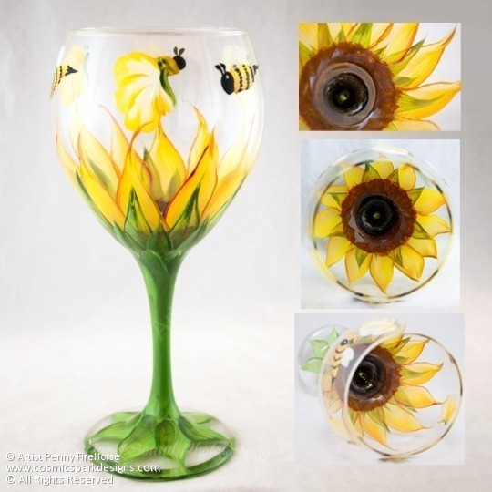Sunflower 17 Oz. Wine Glass Hand painted