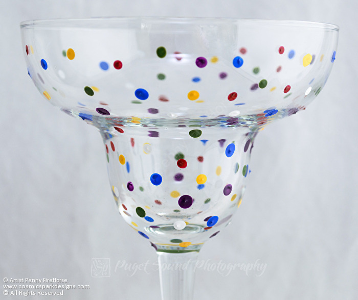 Set Of 2 Pier 1 Confetti Hand Blown Margarita Glasses